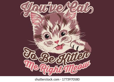 Vintage Cute Kitten Meow Vector T-Shirt Design