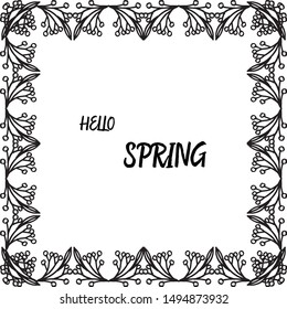 Vintage cute leaf floral frame, for handwritten text hello spring. Vector
