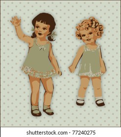 VINTAGE CUTE LITTLE GIRLS. Vector illustration file.