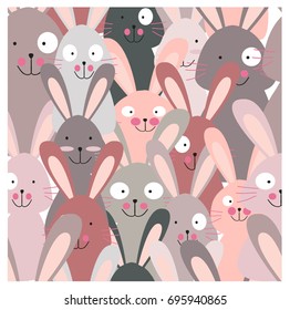 Vintage cute lovely rabbit,bunny cartoon seamless,pastel romantic colorful pattern, happiness smile and adorable,background illustration vector,hand draw style doodle comic art,invitation card