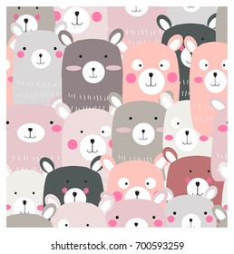 Vintage cute lovely teddy bear cartoon seamless pattern,pastel and romantic color,happiness smile and adorable,background illustration vector,hand draw style doodle comic art,invitation card