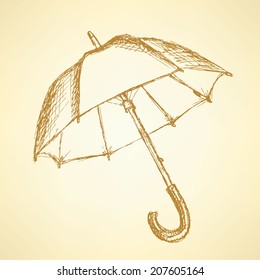 Vintage cute open umbrella in sketch style 