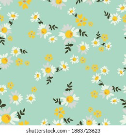 Vintage cute seamless daisy flower pattern - All over floral chamomile print - Vector