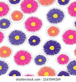 Vintage cute seamless ditsy wild flowers pattern - All over floral colorful daisy print Folk flowers scattered over a white background. 