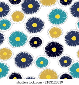 Vintage cute seamless ditsy wild flowers pattern - All over floral colorful daisy print  Small colorful flowers. White background.