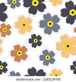Vintage cute seamless ditsy wild flowers pattern - All over floral colorful daisy print  Small colorful flowers. White background.