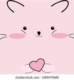 Vintage cute squirrel or cat kitty kitten face on pink pastel,baby animal cartoon,baby shower card background pattern,vector doodle comic art illustration