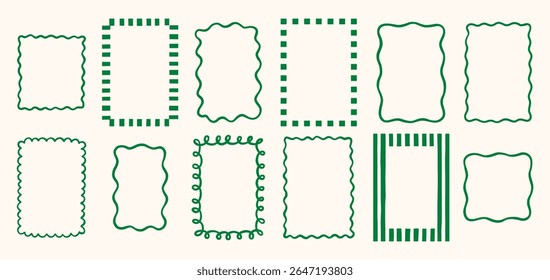 Vintage cute whimsical vector frames set. Decorative elegant retro wavy curve striped wedding invitation 