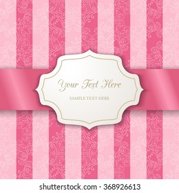 Vintage cutout frame with shadow on a striped ornamental pink background. Template for your design. Vector illustration EPS 10