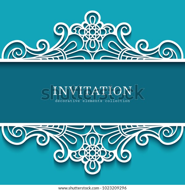 Vintage\
cutout paper frame with lace border ornament, vector vignette,\
template for laser cutting, elegant decoration for wedding\
announcement or invitation card design,\
eps10