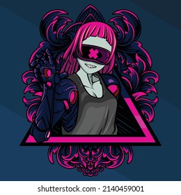vintage cyberpunk girl vector illustration 