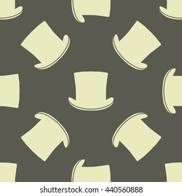 Vintage cylinder hat seamless pattern. Stylish retro print for covering or wrapping. Vector Illustration background.