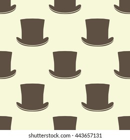 Vintage cylinder hat seamless pattern. Stylish retro print for covering or wrapping. Vector Illustration background.