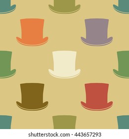 Vintage cylinder hat seamless pattern. Stylish retro print for covering or wrapping. Vector Illustration background.