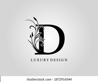 Vintage D Letter Floral Design. Classic Monogram Alphabetical Icon for book design, brand name, stamp, Restaurant, Boutique, Notary, Hotel.  