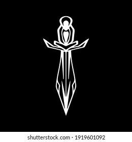 Vintage dagger icon. Doodle art line. Sketch knife. Vector stock illustration. EPS 10