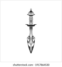Vintage dagger icon isolated on white. Doodle art line. Sketch knife. Vector stock illustration. EPS 10