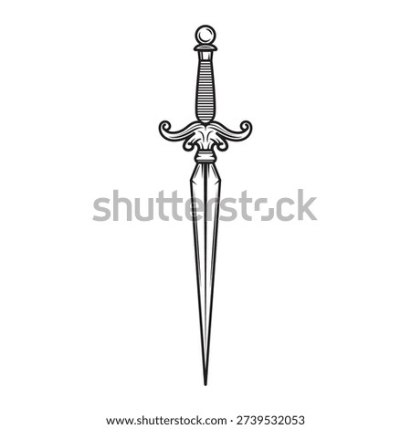 vintage dagger vector illustration featuring an ornate hilt and sharp blade, perfect for heraldic designs, tattoo inspiration, or historical-themed graphics
