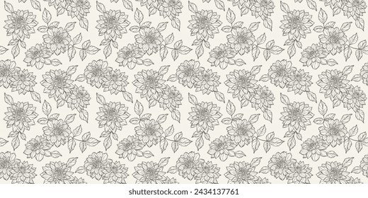 Vintage dahlia vector pattern, seamless repeating flower backgorund, elegant daisy print design