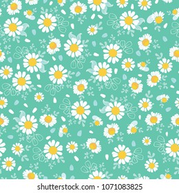 Vintage daisies ditsy seamless pattern. Great for summer vintage fabric, scrapbooking, wallpaper, giftwrap. Suraface pattern design.