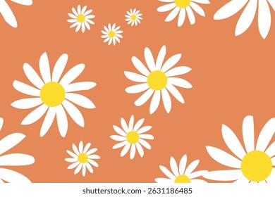 Vintage Daisy Flower Pattern. Bloom Floral Print With White Flowers. Background for Trendy Fabrics, Wallpapers.