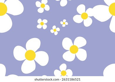 Vintage Daisy Flower Seamless Pattern. Bloom Floral Print With White Flowers. Background for Trendy Fabrics, Wallpapers.