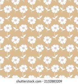 Vintage Daisy flowers seamless vector pattern. Distressed white Chamomile flowers on black background. Trendy for prints, fabric, invitation cards, wedding decoration, wallpapers, wall murals