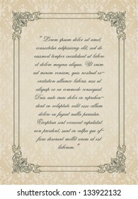 Vintage damask background with stylish frame, luxury design