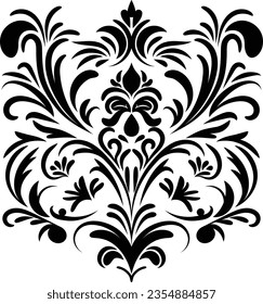 Vintage damask baroque ornament with floral retro antique style. Isolated element for wedding decoration.