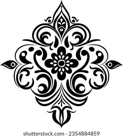 Vintage damask baroque ornament with floral retro antique style. Isolated element for wedding decoration.
