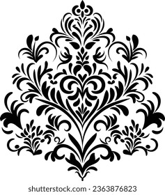 Vintage damask baroque ornament with floral retro antique style. Isolated element for wedding decoration.
