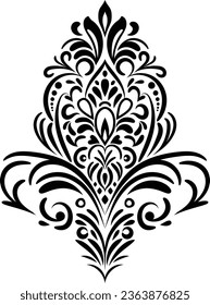 Vintage damask baroque ornament with floral retro antique style. Isolated element for wedding decoration.