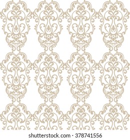 Vintage Damask Elegant Royal ornament pattern. Luxury texture for wallpapers, fabric, textile, design, wedding invitations, greeting cards, background, cards. Cream gold colors. Vector