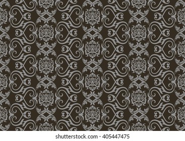 Vintage Damask floral classic pattern ornament. Vector background for cards, web, fabric, textures, wallpapers, tile, mosaic. Dark Gray color