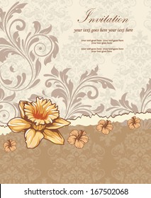 vintage damask floral invitation card