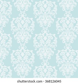 Vintage damask floral ornament pattern in blue. Vector 