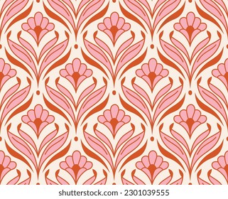 Vintage Damask Floral Vector Seamless Pattern. Decorative Retro Flower Illustration. Abstract Art Deco Background.