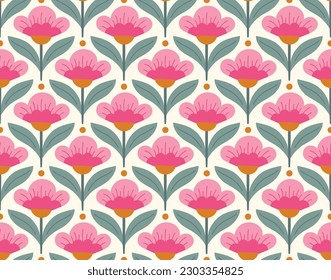 Vintage Damask Floral Vector Seamless Pattern. Decorative Retro Flower Illustration. Abstract Art Deco Background.