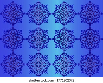 Vintage damask ornament pattern. Blue color. Vector