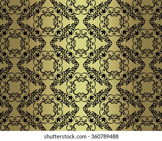 Vintage damask ornament pattern on golden background. Vector