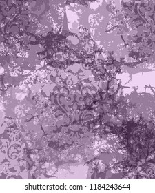 Vintage Damask ornament ribbed Vector background. Stylish patterns with stains decor. trendy violet colors
