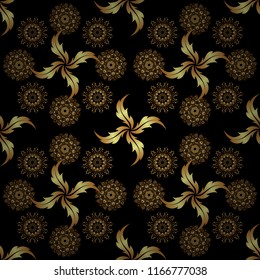 Vintage damask ornament. Seamless floral tiling pattern in gold and black colors.