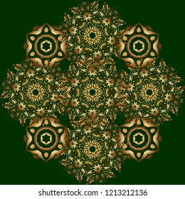 Vintage damask ornament. Seamless floral tiling pattern in gold and green colors.