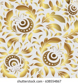 Vintage damask ornament. Seamless floral tiling pattern in gold and gray colors.