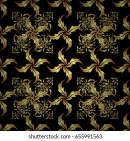 Vintage damask ornament. Seamless floral tiling pattern in gold and black colors.