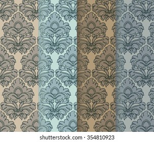 Vintage Damask Ornaments Pattern set. Vector