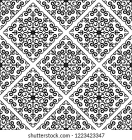 vintage damask pattern, baroque seamless background, black and white floral decorative wallpaper decor vector illustration