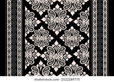 vintage damask pattern in black and white. Ornate floral design with intricate details. Perfect for wallpaper, fabric, or packaging design.