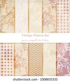 Vintage Damask Pattern Set Vector. Baroque Ornament Decor. Royal Victorian Background. Trendy Color Fabric Textures