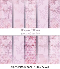 Vintage Damask patterns set collection Vector. Classic ornament various colors with abstract background textures. retro decor. Trendy color fabrics